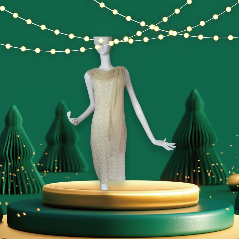Connected Apparel Cream Midi Dress
